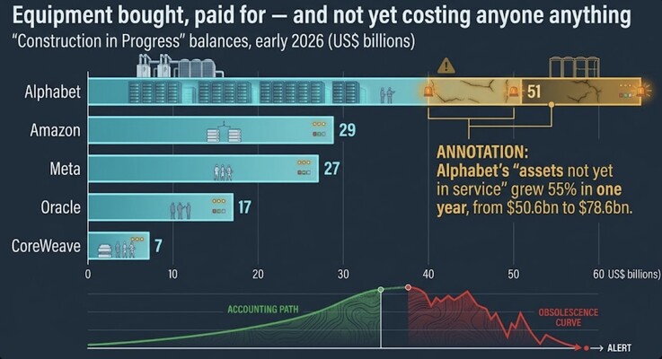 Equipment bought, paid for, and not yet costing anyone anything - construction in progress balances, early 2026