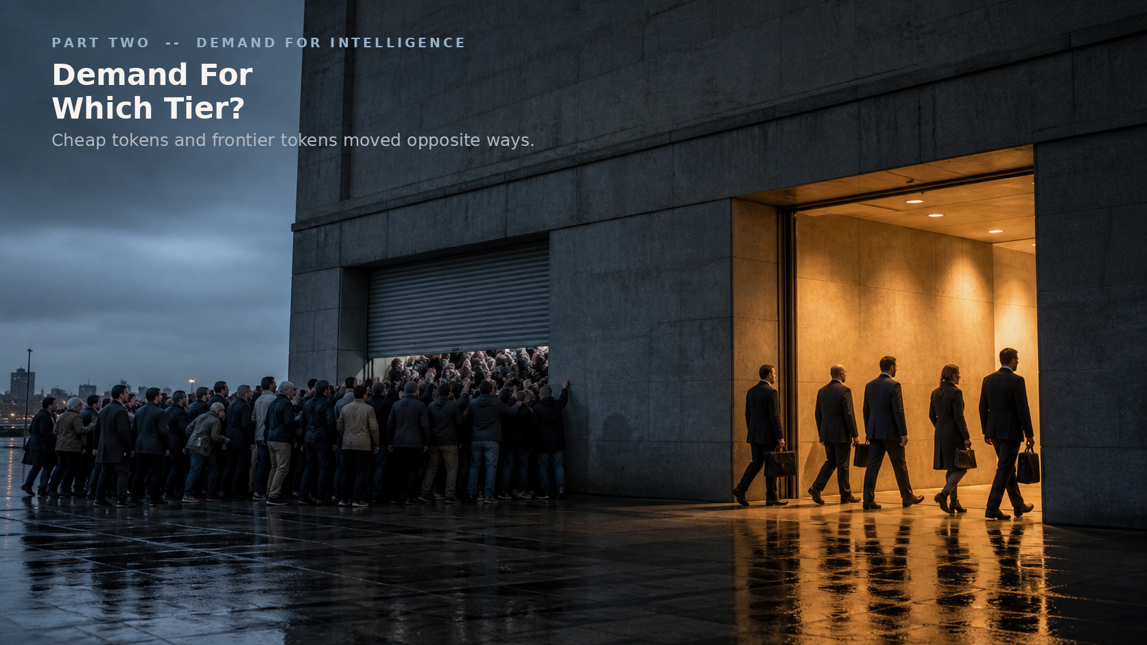 Two doors in one building - a crowd at the cheap entrance, a short unqueued line walking into the frontier one